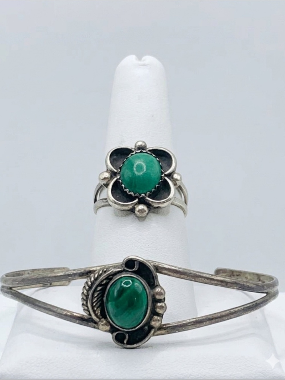 Vintage Mexican Sterling Silver Malachite Set - XRF Tested
